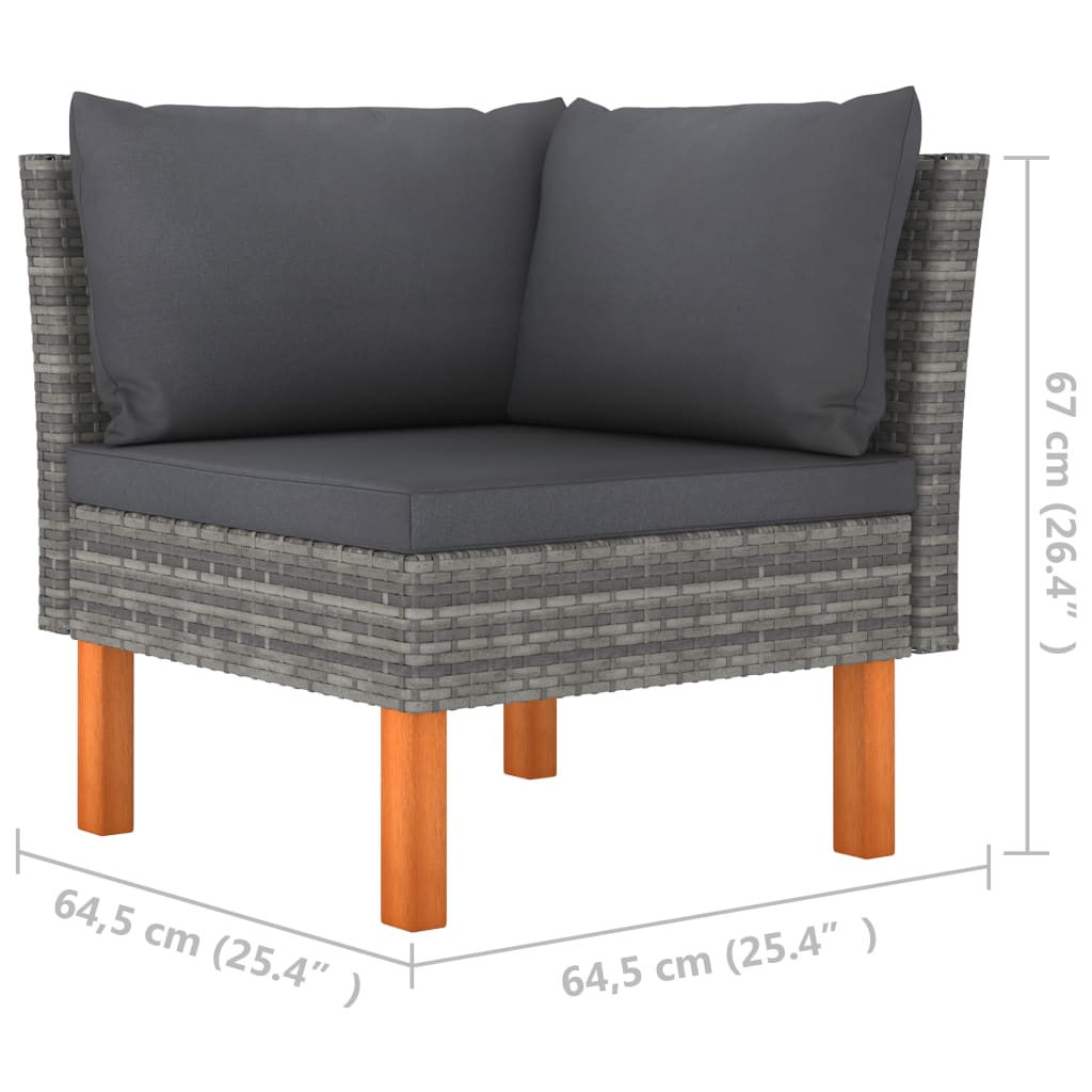 8 Piece Garden Lounge Set Poly Rattan and Eucalyptus Wood Grey
