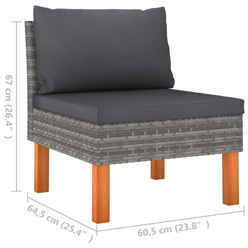 8 Piece Garden Lounge Set Poly Rattan and Eucalyptus Wood Grey