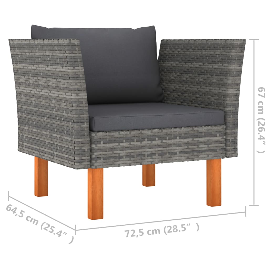 8 Piece Garden Lounge Set Poly Rattan and Eucalyptus Wood Grey