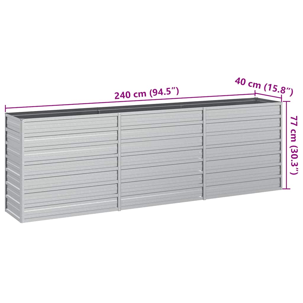 Garden Raised Bed 240x40x77 cm Galvanized Steel Silver