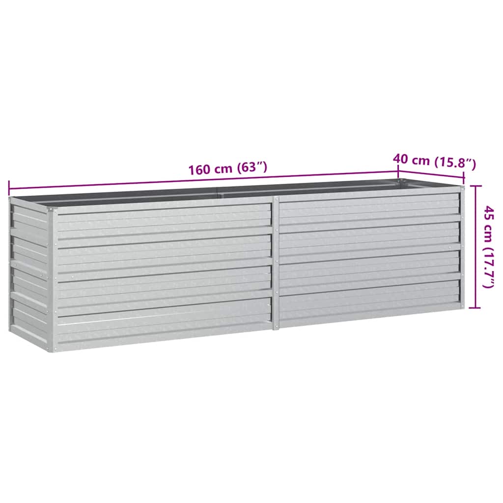 Garden Raised Bed 160x40x45 cm Galvanized Steel Silver