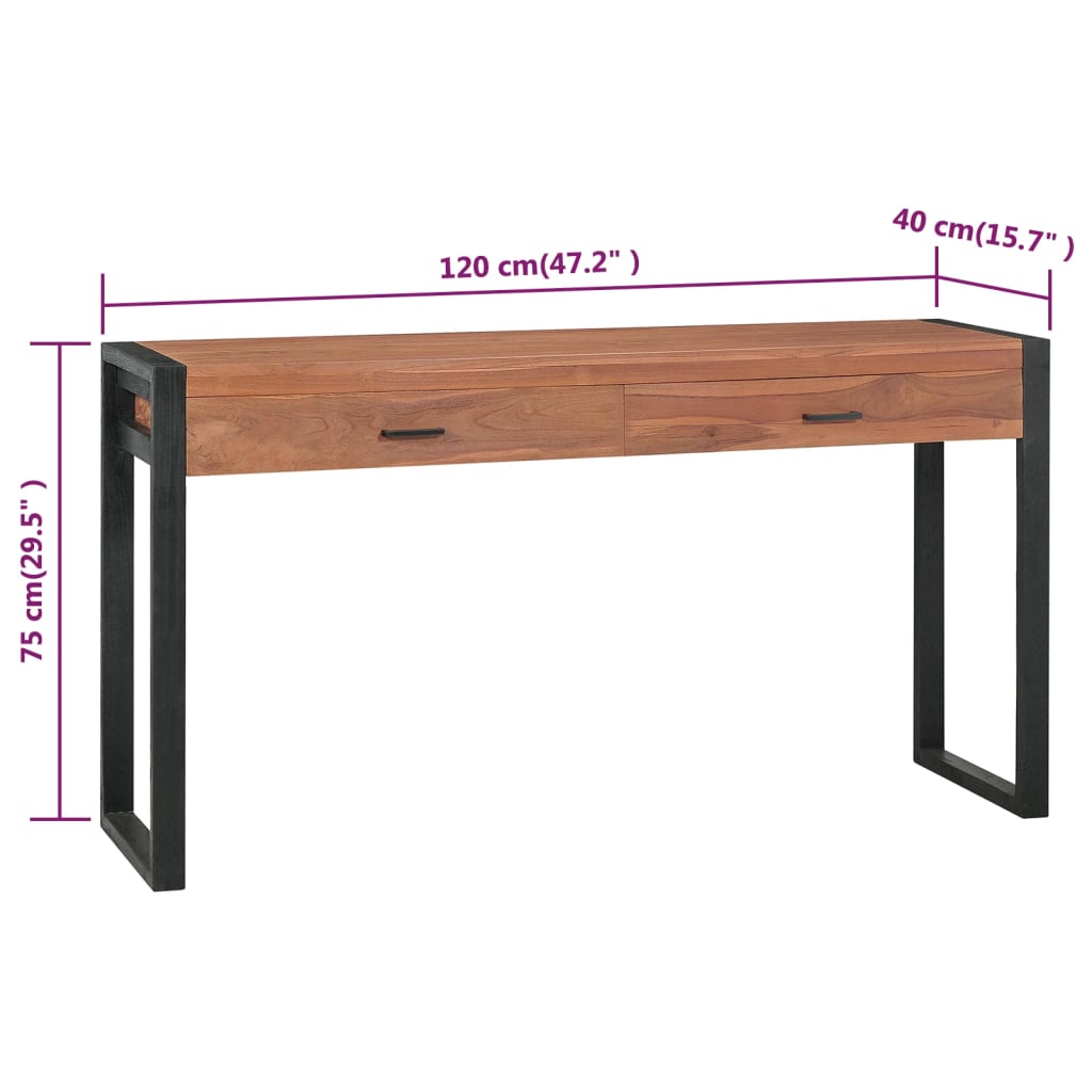 Desk with 2 Drawers 120x40x75 cm Solid Wood Teak