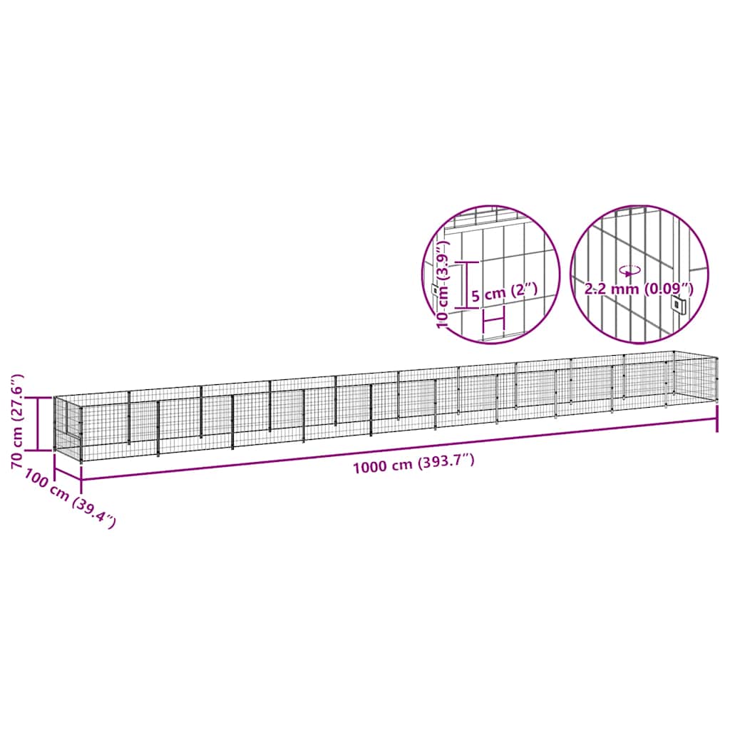 Dog Kennel Black 10 m? Steel