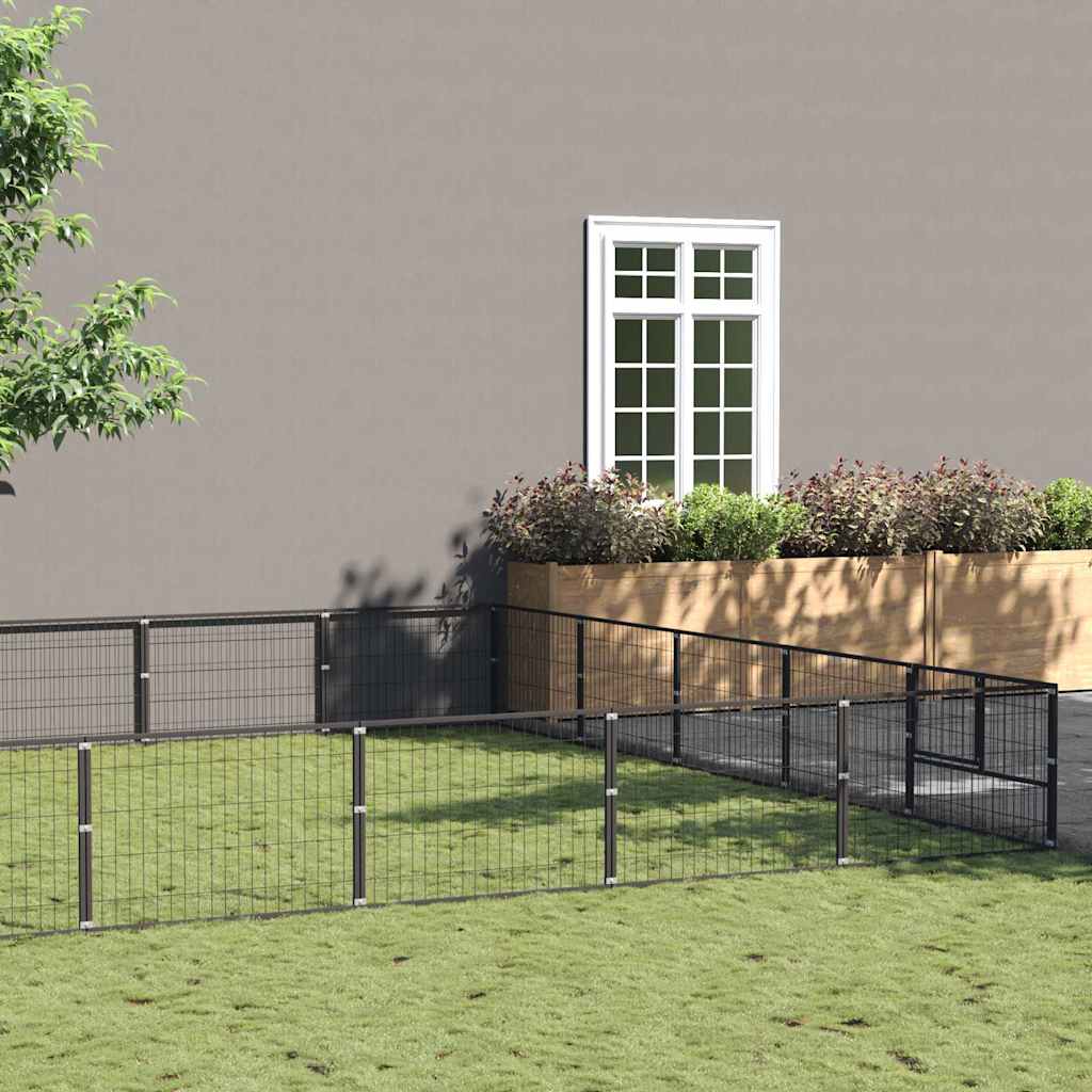 Dog Kennel Black 40 m² Steel