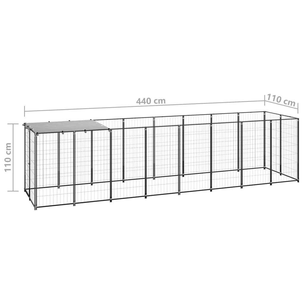Dog Kennel Black 4.84 m² Steel