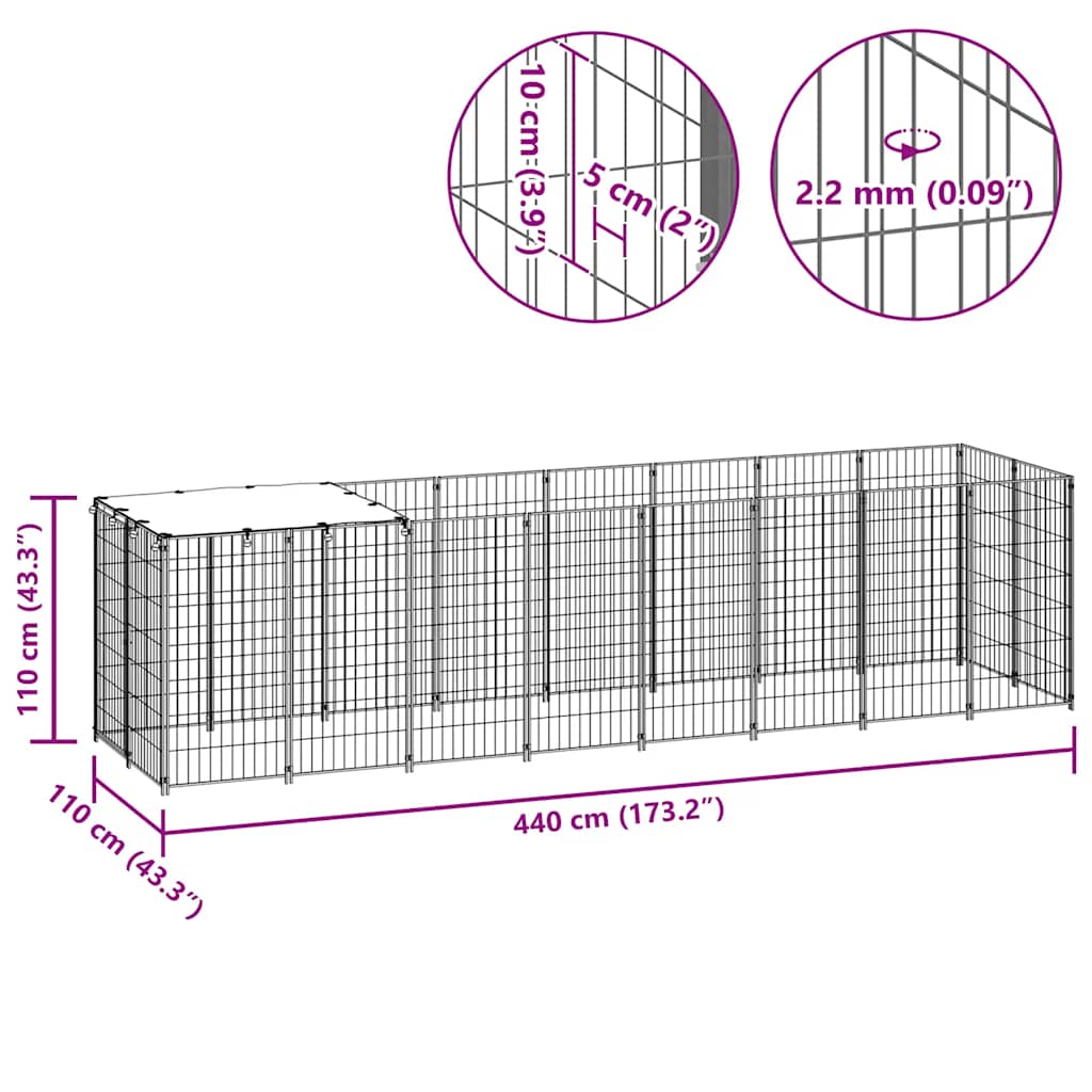 Dog Kennel Black 4.84 m? Steel