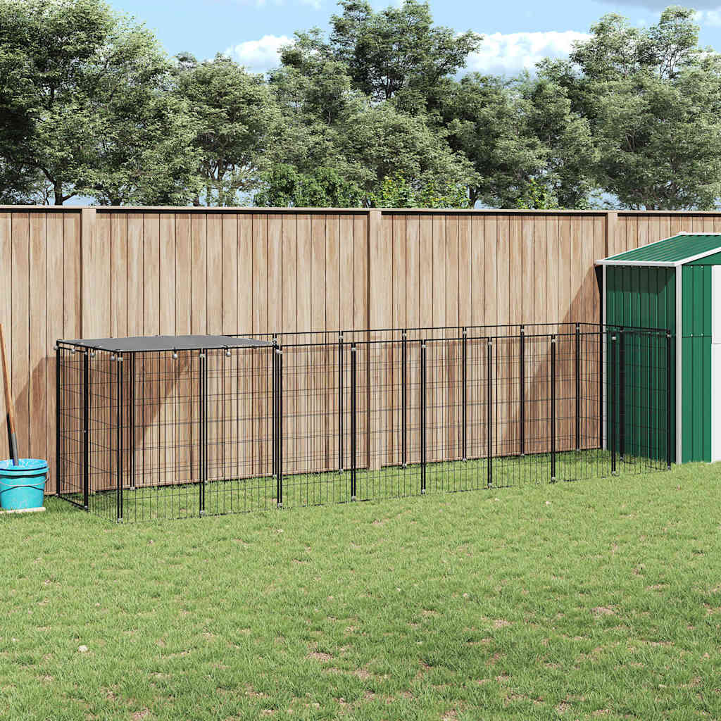 Dog Kennel Black 4.84 m? Steel
