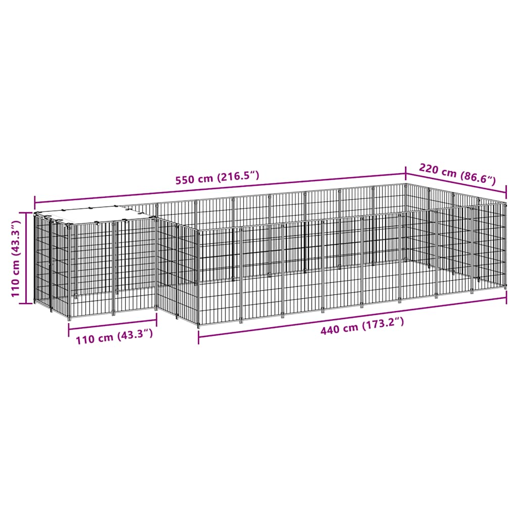 Dog Kennel Black 10.89 m? Steel