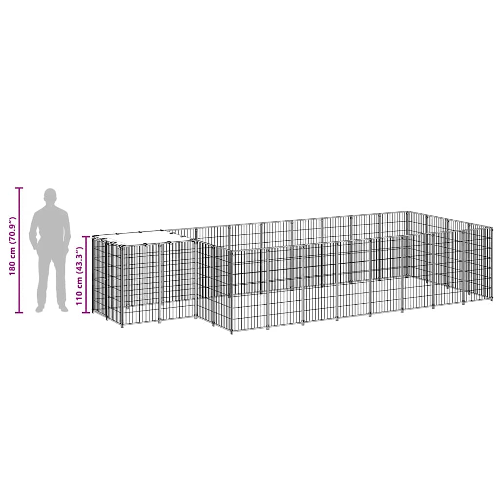 Dog Kennel Black 10.89 m? Steel
