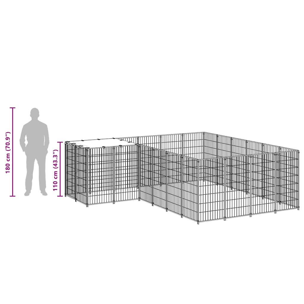 Dog Kennel Black 8.47 m? Steel