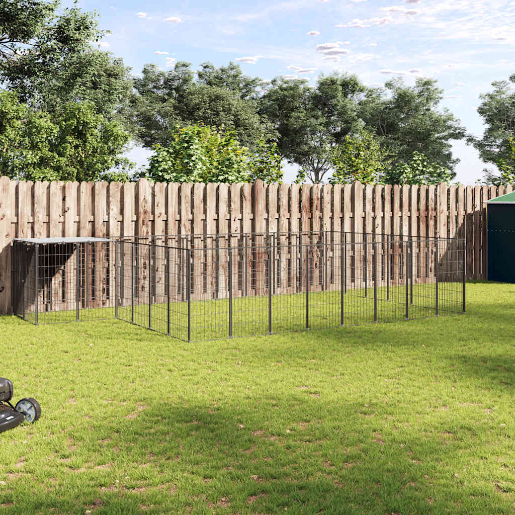 Dog Kennel Black 15.73 m? Steel