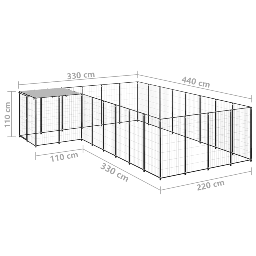 Dog Kennel Black 10.89 m? Steel