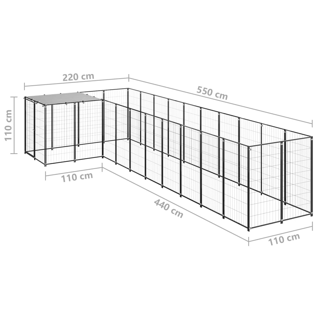 Dog Kennel Black 7.26 m? Steel