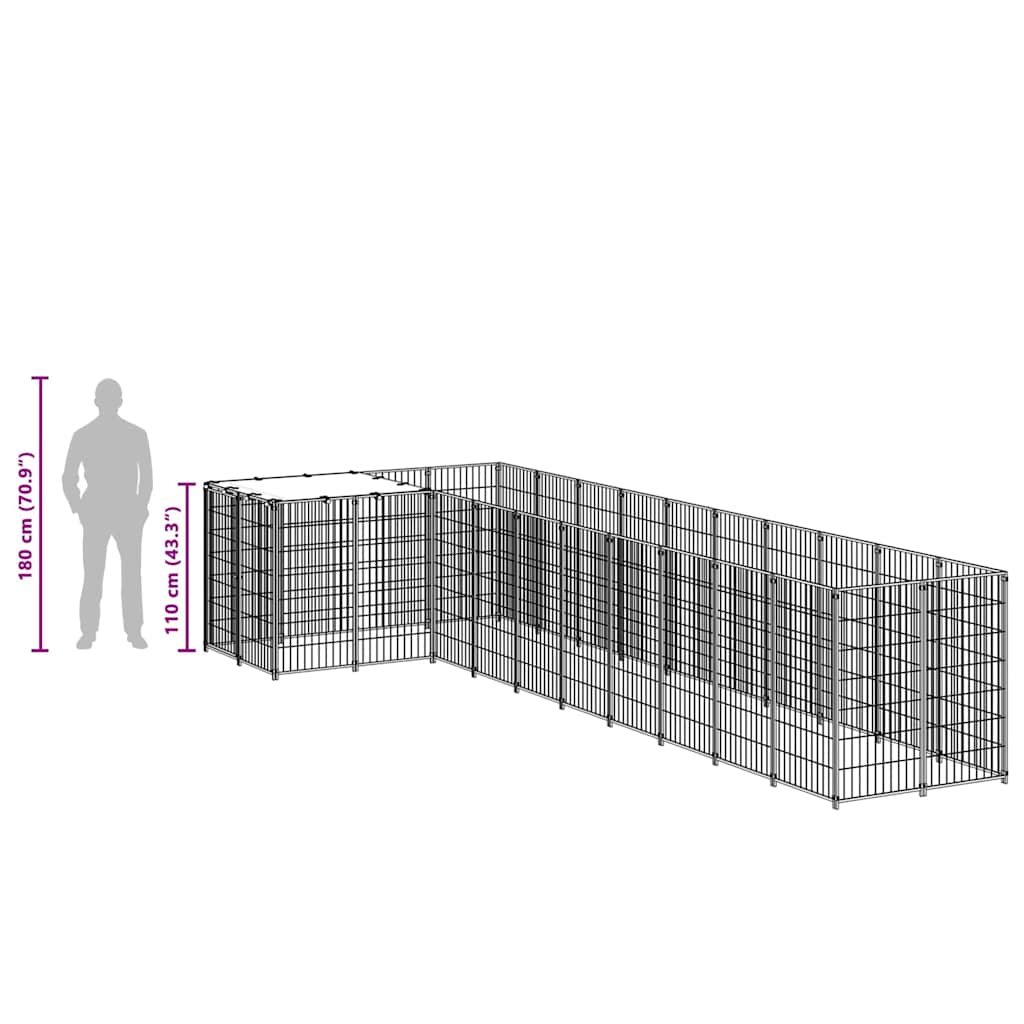 Dog Kennel Black 7.26 m? Steel