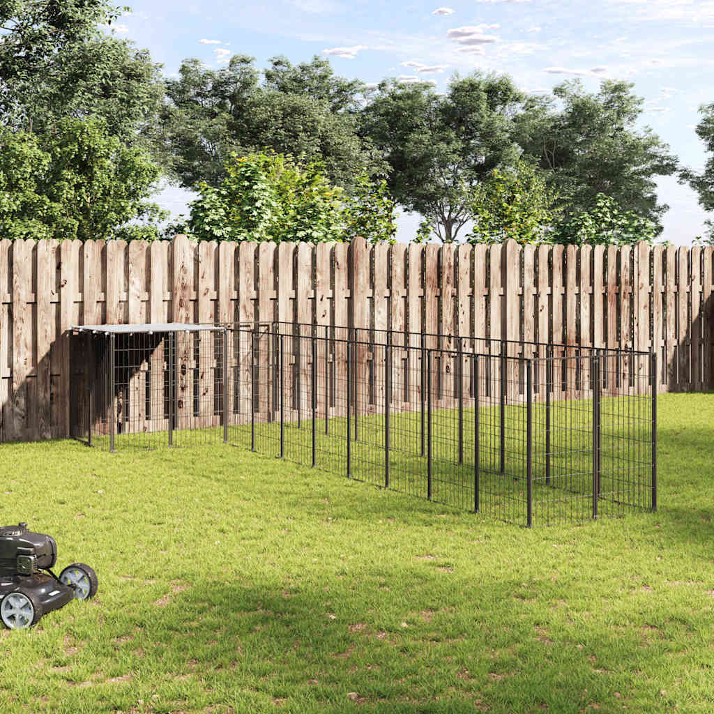 Dog Kennel Black 7.26 m? Steel