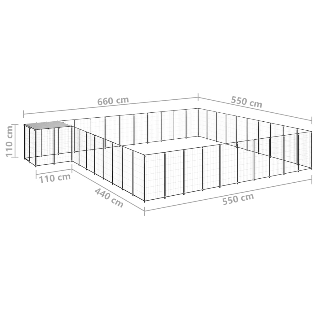 Dog Kennel Black 31.46 m? Steel
