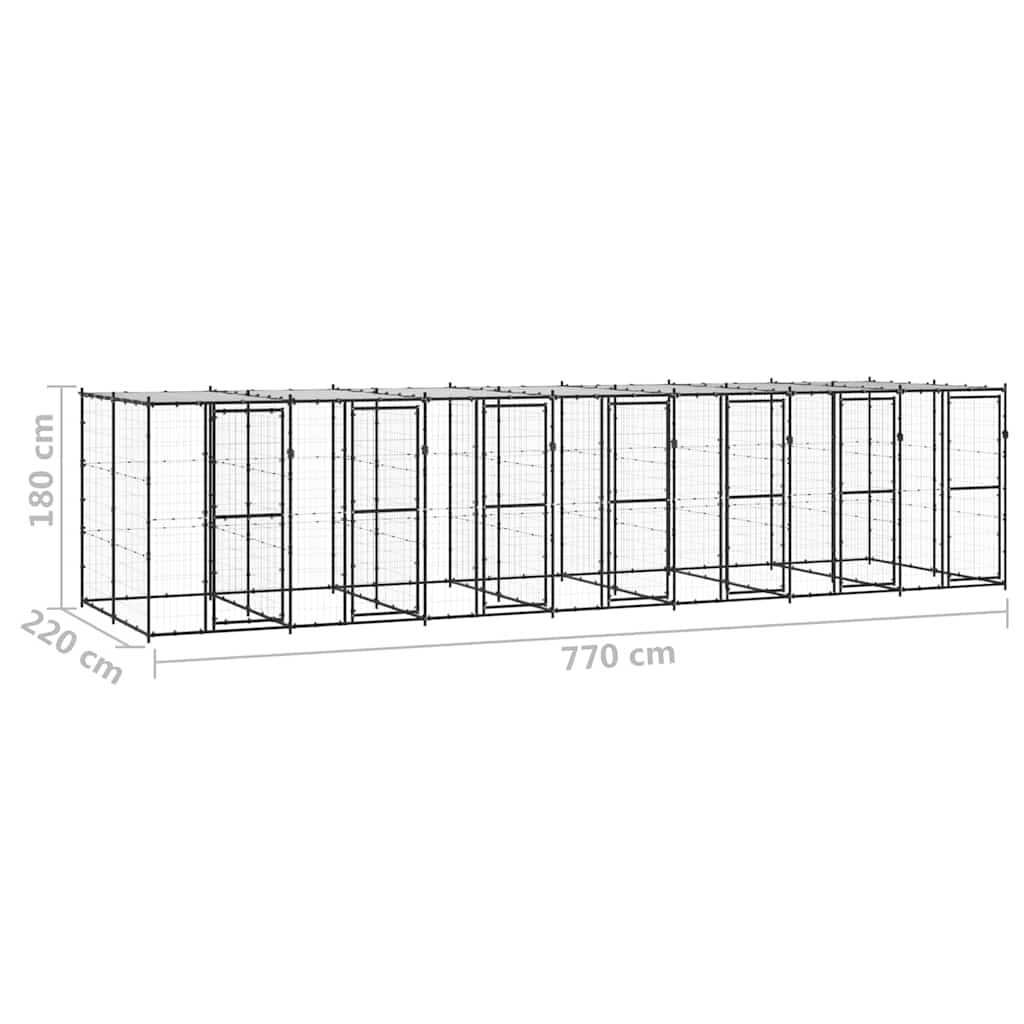 Outdoor Dog Kennel Steel with Roof 16,94 m²