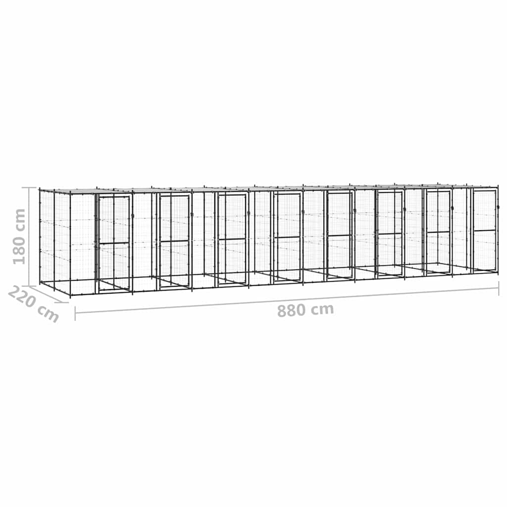 Outdoor Dog Kennel Steel with Roof 19,36 m²