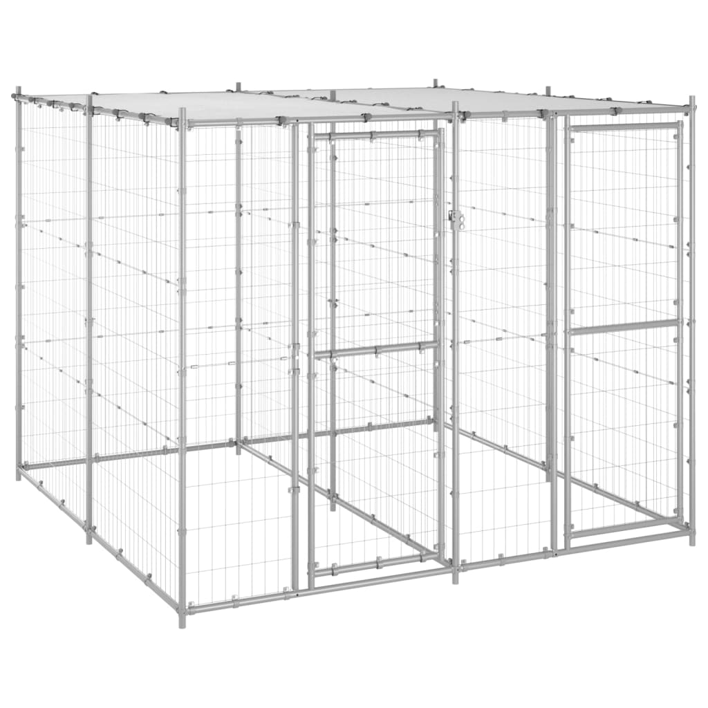 Outdoor Dog Kennel Galvanised Steel with Roof 4.84 m?