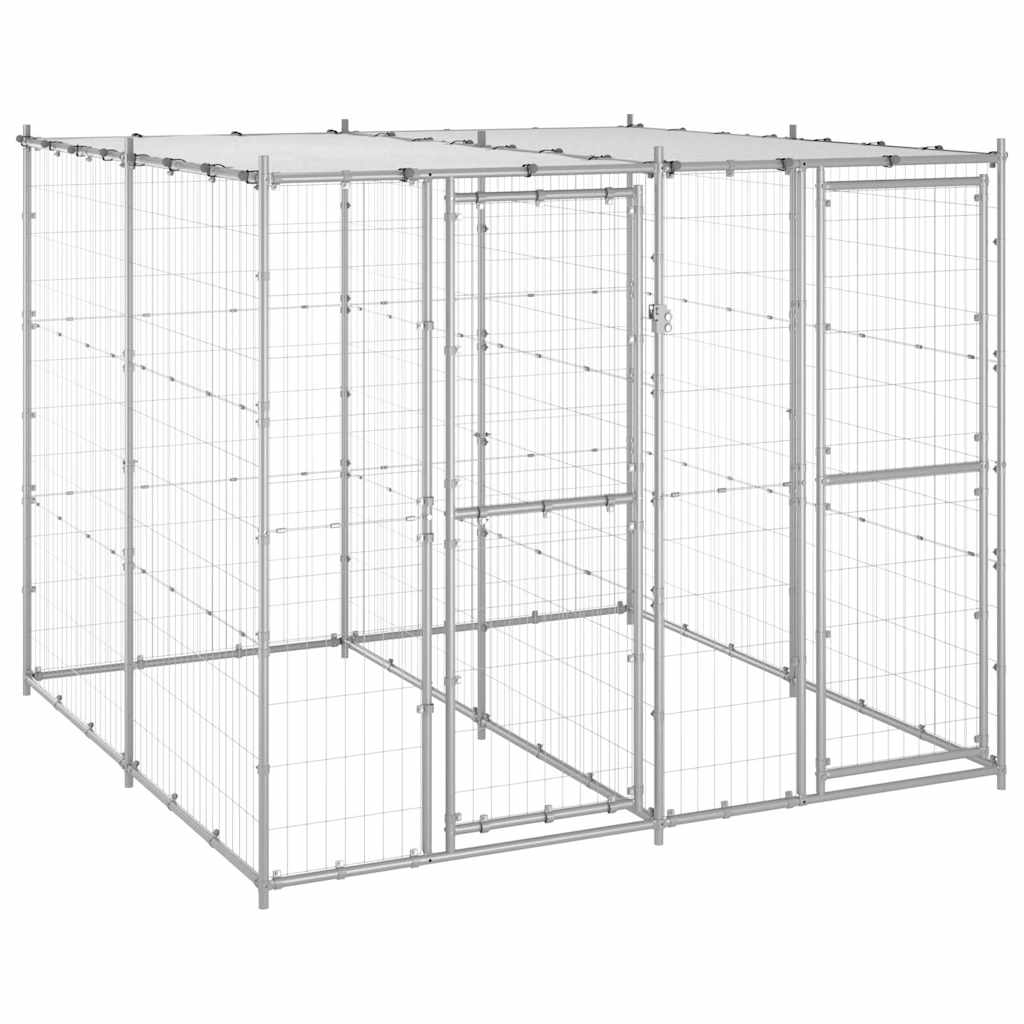 Outdoor Dog Kennel Galvanised Steel with Roof 4,84 m²