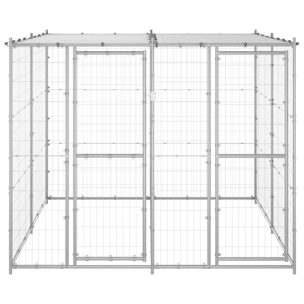 Outdoor Dog Kennel Galvanised Steel with Roof 4.84 m?
