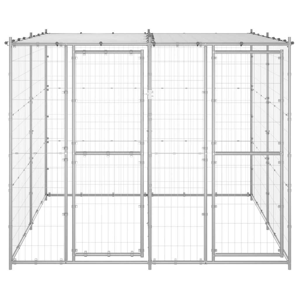 Outdoor Dog Kennel Galvanised Steel with Roof 4,84 m²