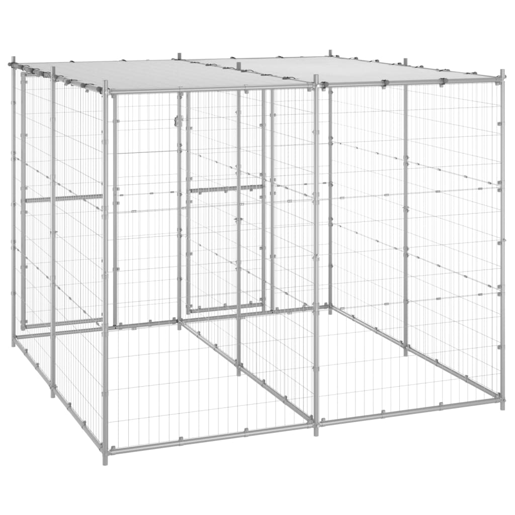 Outdoor Dog Kennel Galvanised Steel with Roof 4,84 m²