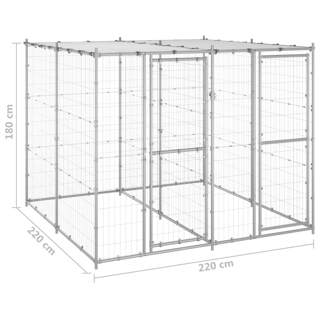 Outdoor Dog Kennel Galvanised Steel with Roof 4,84 m²