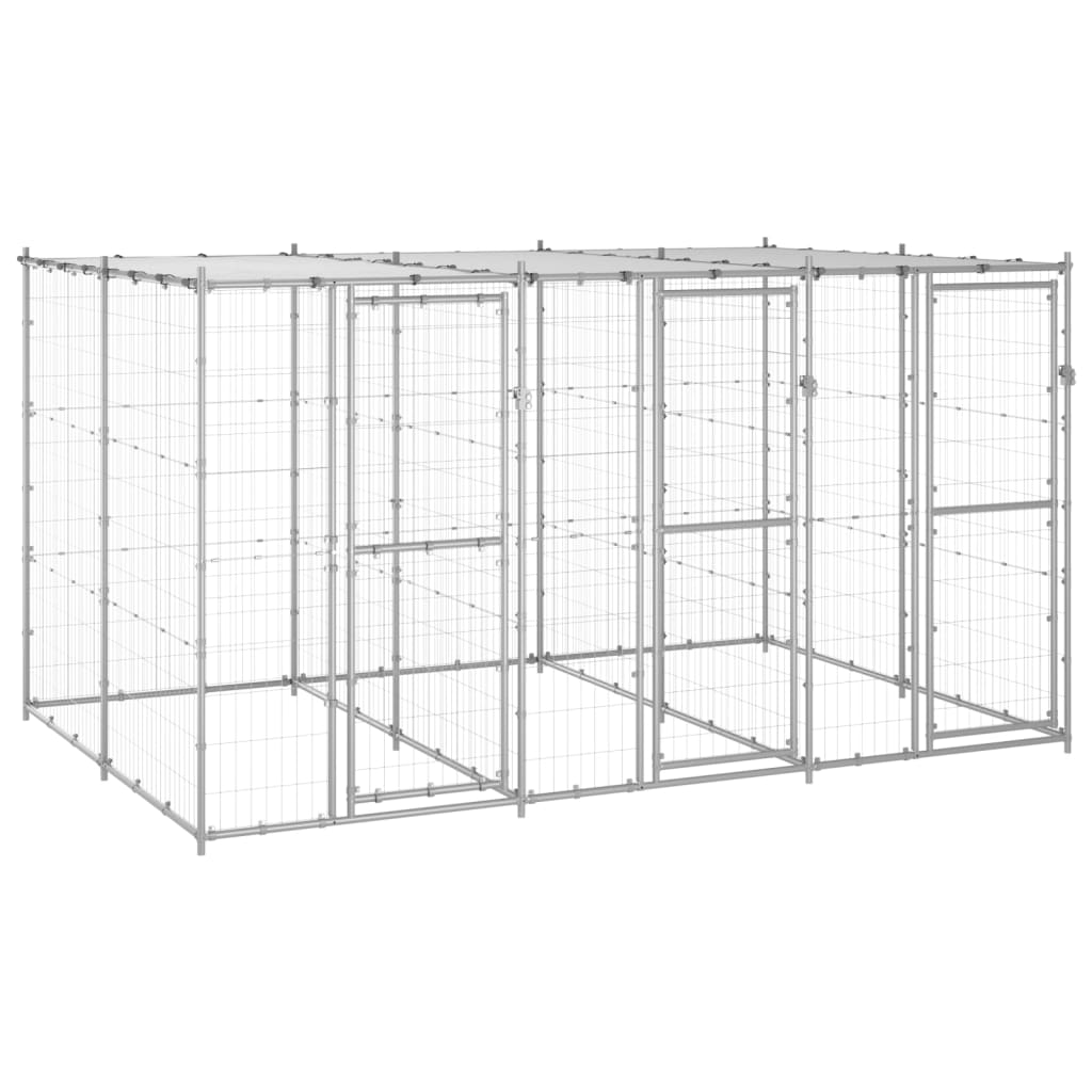 Outdoor Dog Kennel Galvanised Steel with Roof 7.26 m?