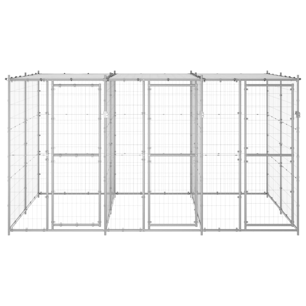Outdoor Dog Kennel Galvanised Steel with Roof 7.26 m?