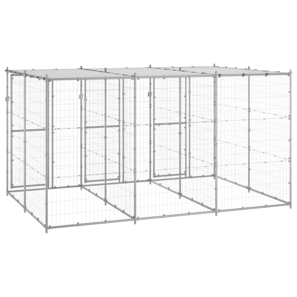 Outdoor Dog Kennel Galvanised Steel with Roof 7.26 m?