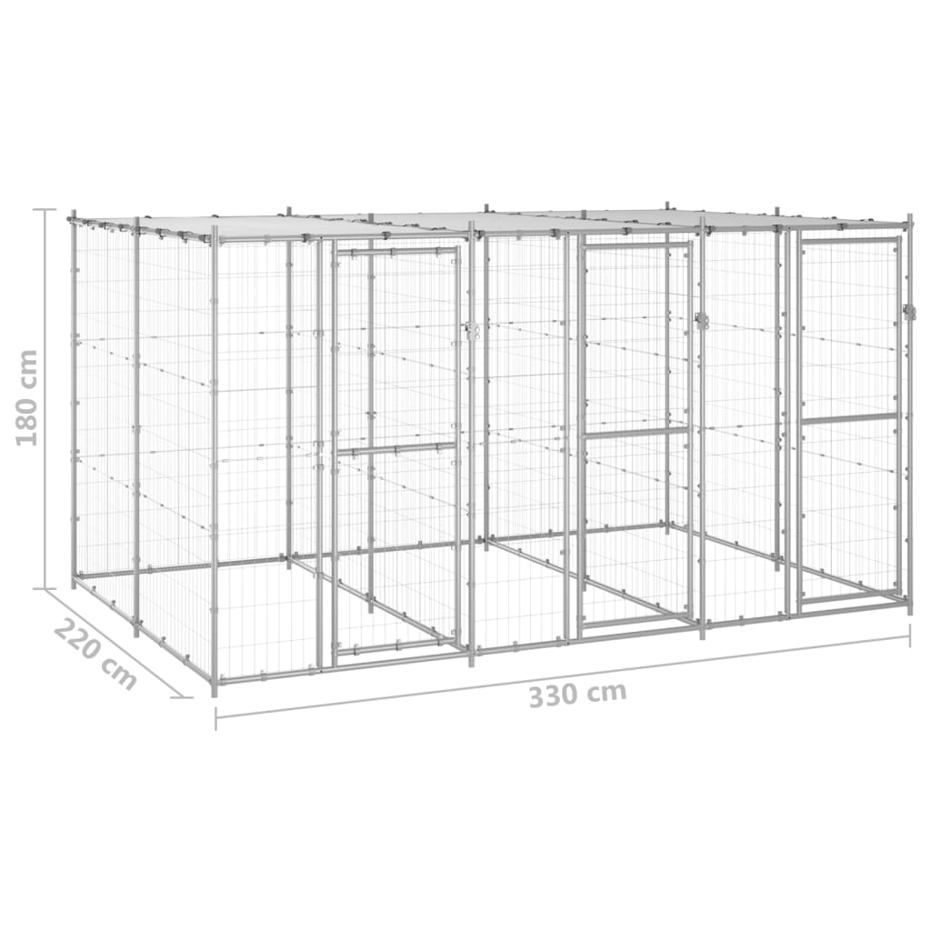 Outdoor Dog Kennel Galvanised Steel with Roof 7.26 m?