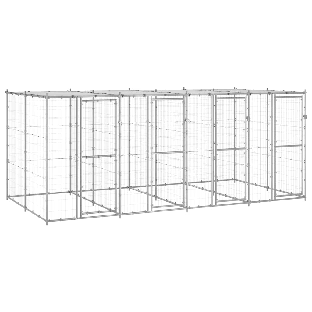 Outdoor Dog Kennel Galvanised Steel with Roof 9,68 m²