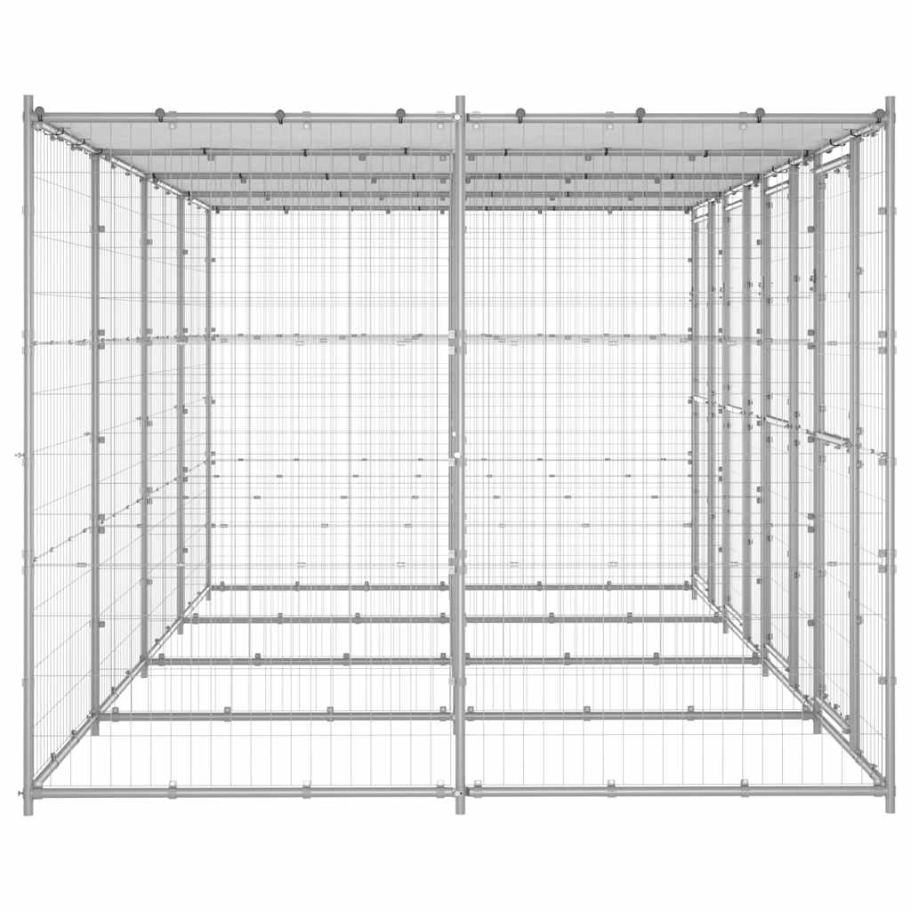 Outdoor Dog Kennel Galvanised Steel with Roof 9,68 m²