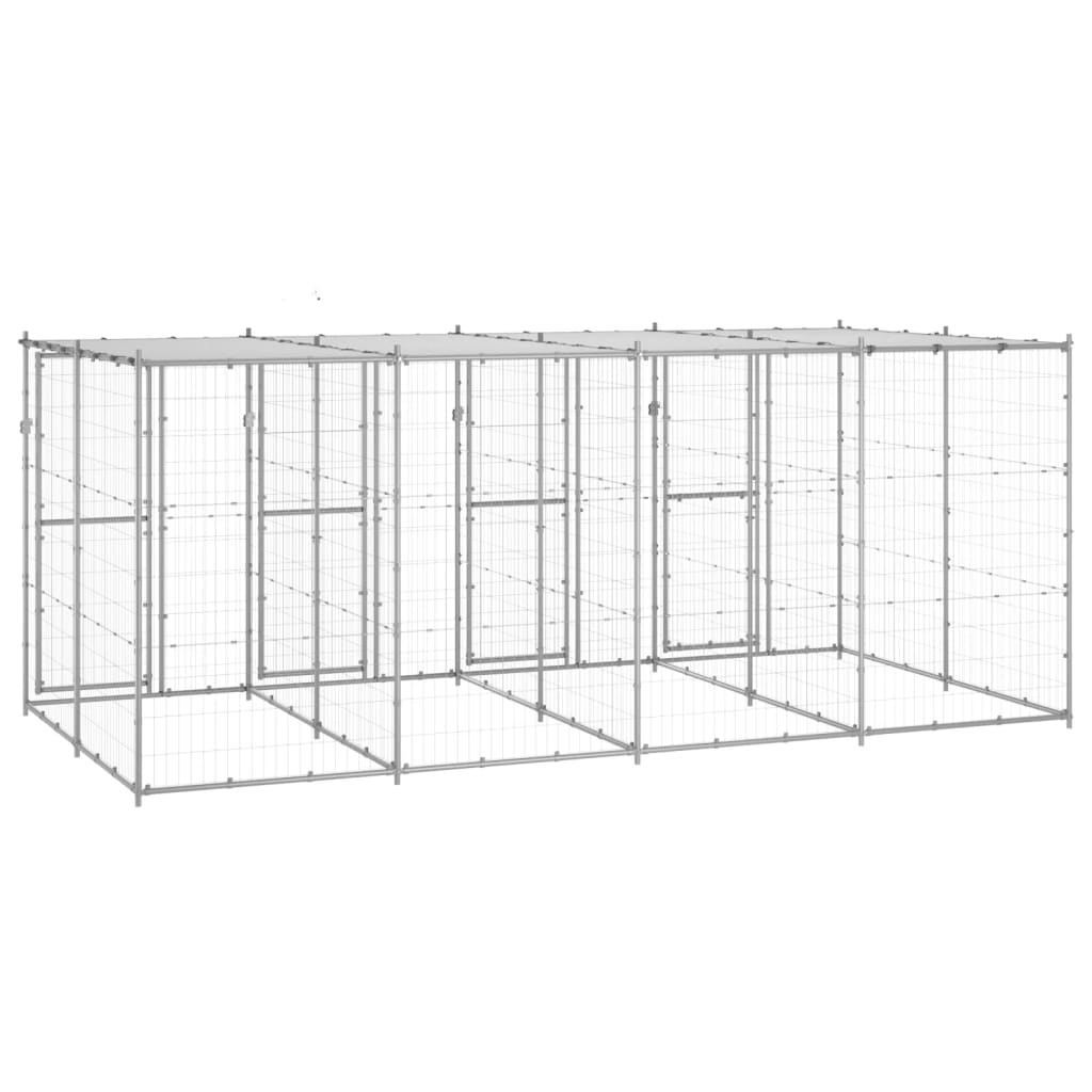 Outdoor Dog Kennel Galvanised Steel with Roof 9,68 m²