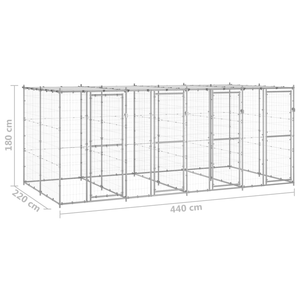 Outdoor Dog Kennel Galvanised Steel with Roof 9.68 m?