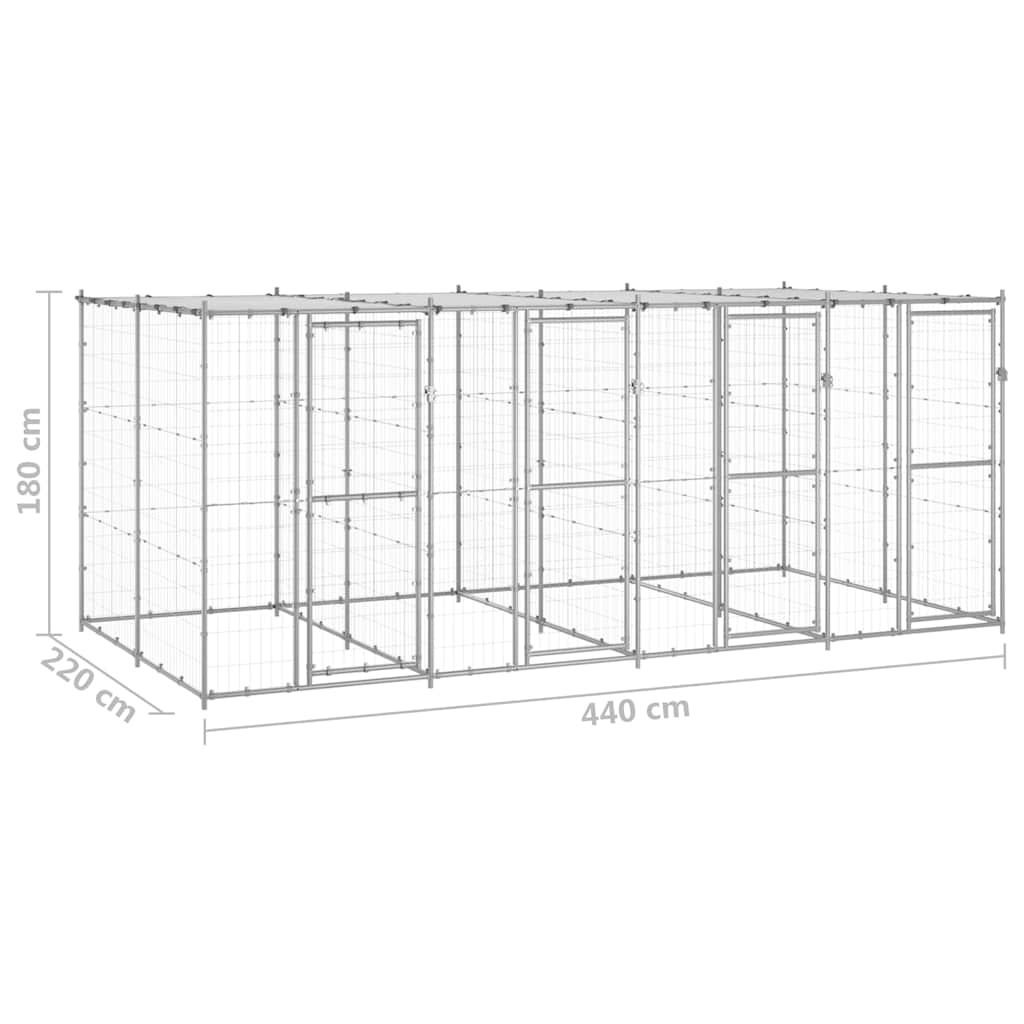 Outdoor Dog Kennel Galvanised Steel with Roof 9,68 m²