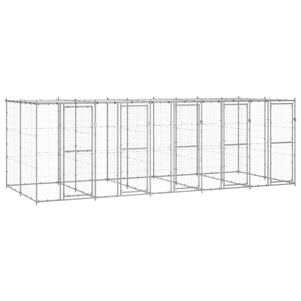 Outdoor Dog Kennel Galvanised Steel with Roof 12,1 m²