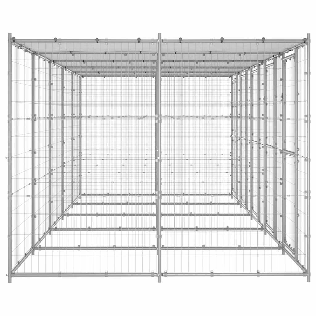 Outdoor Dog Kennel Galvanised Steel with Roof 12,1 m²