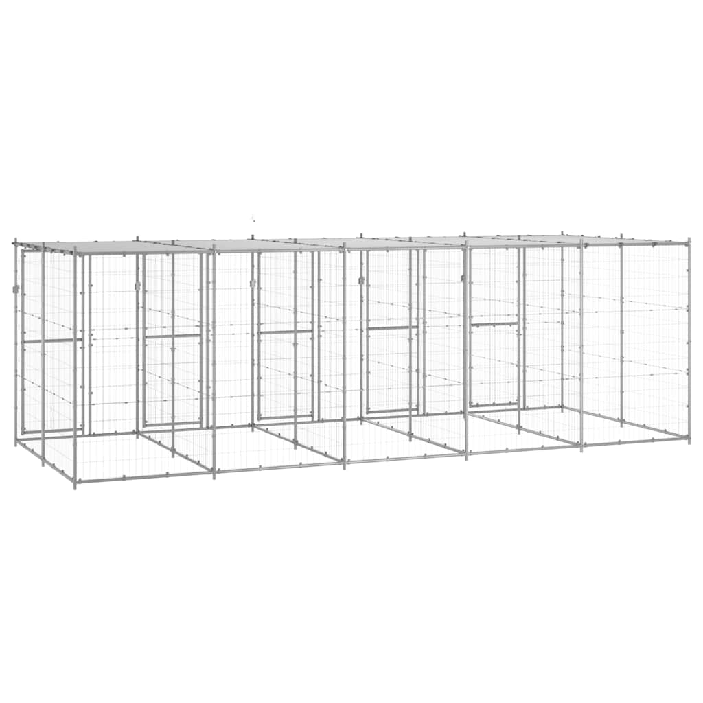 Outdoor Dog Kennel Galvanised Steel with Roof 12,1 m²