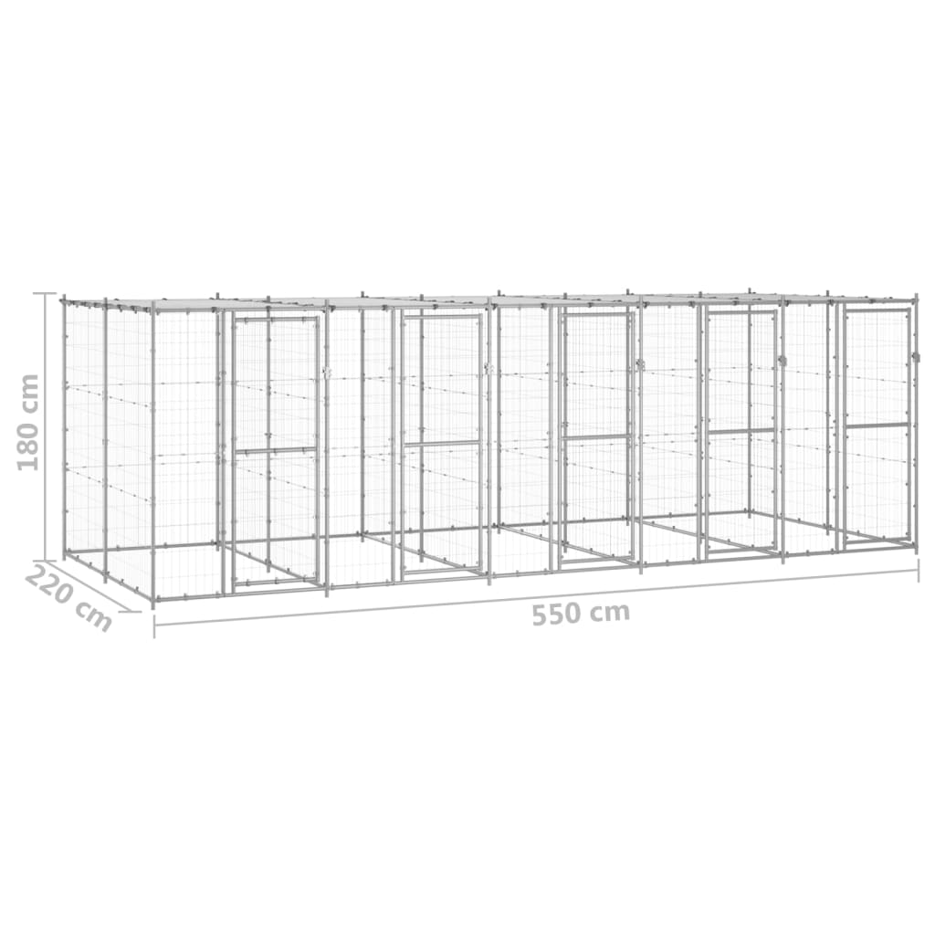 Outdoor Dog Kennel Galvanised Steel with Roof 12.1 m²