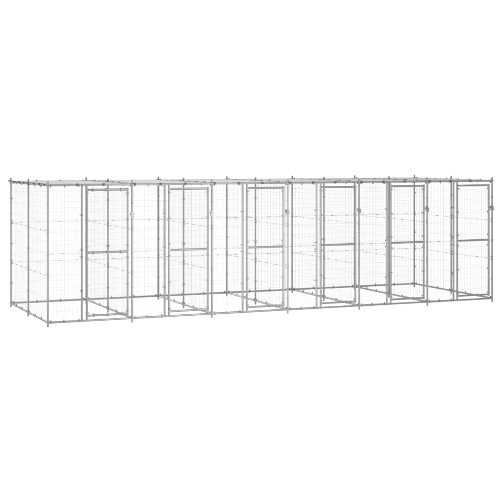 Outdoor Dog Kennel Galvanised Steel with Roof 14.52 m?