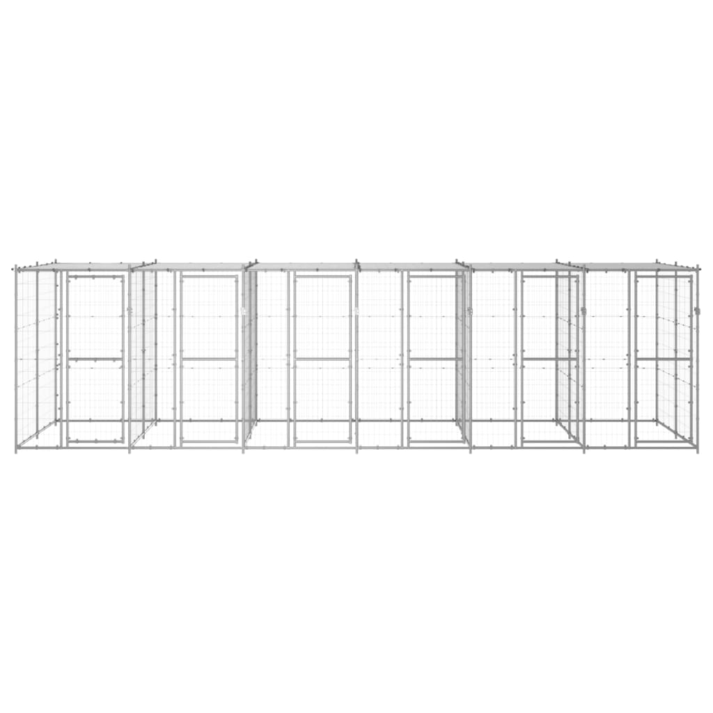 Outdoor Dog Kennel Galvanised Steel with Roof 14.52 m?