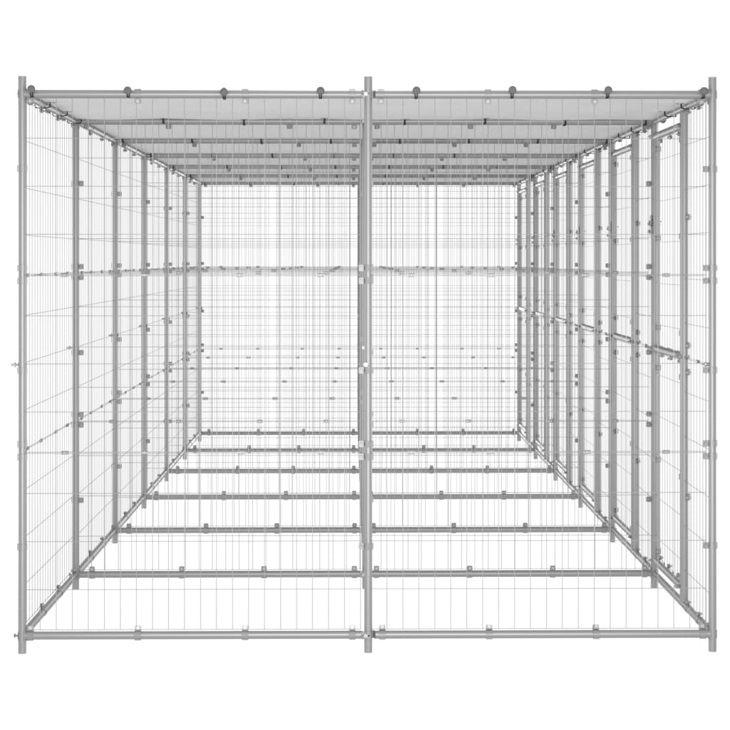 Outdoor Dog Kennel Galvanised Steel with Roof 14.52 m?