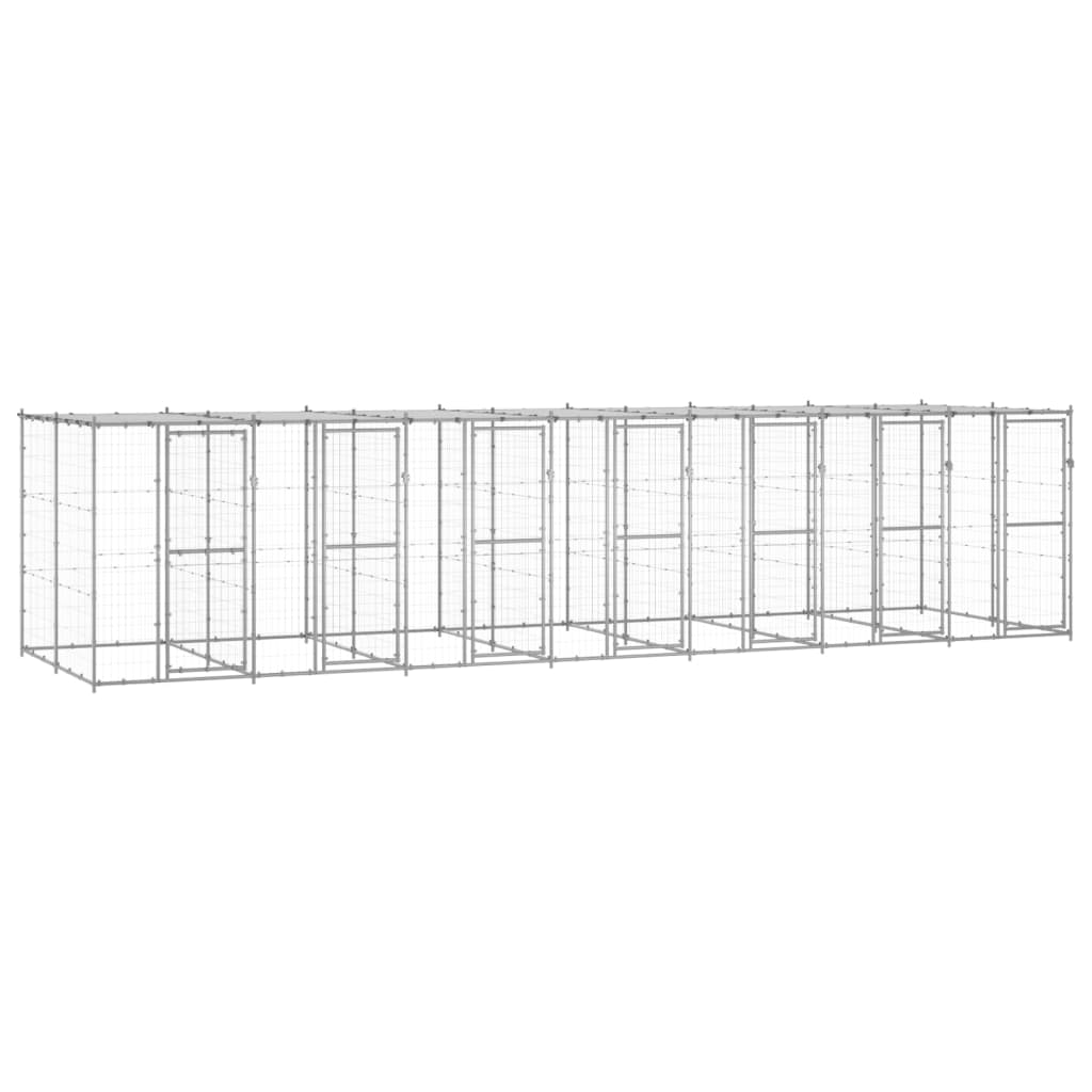Outdoor Dog Kennel Galvanised Steel with Roof 16.94 m?