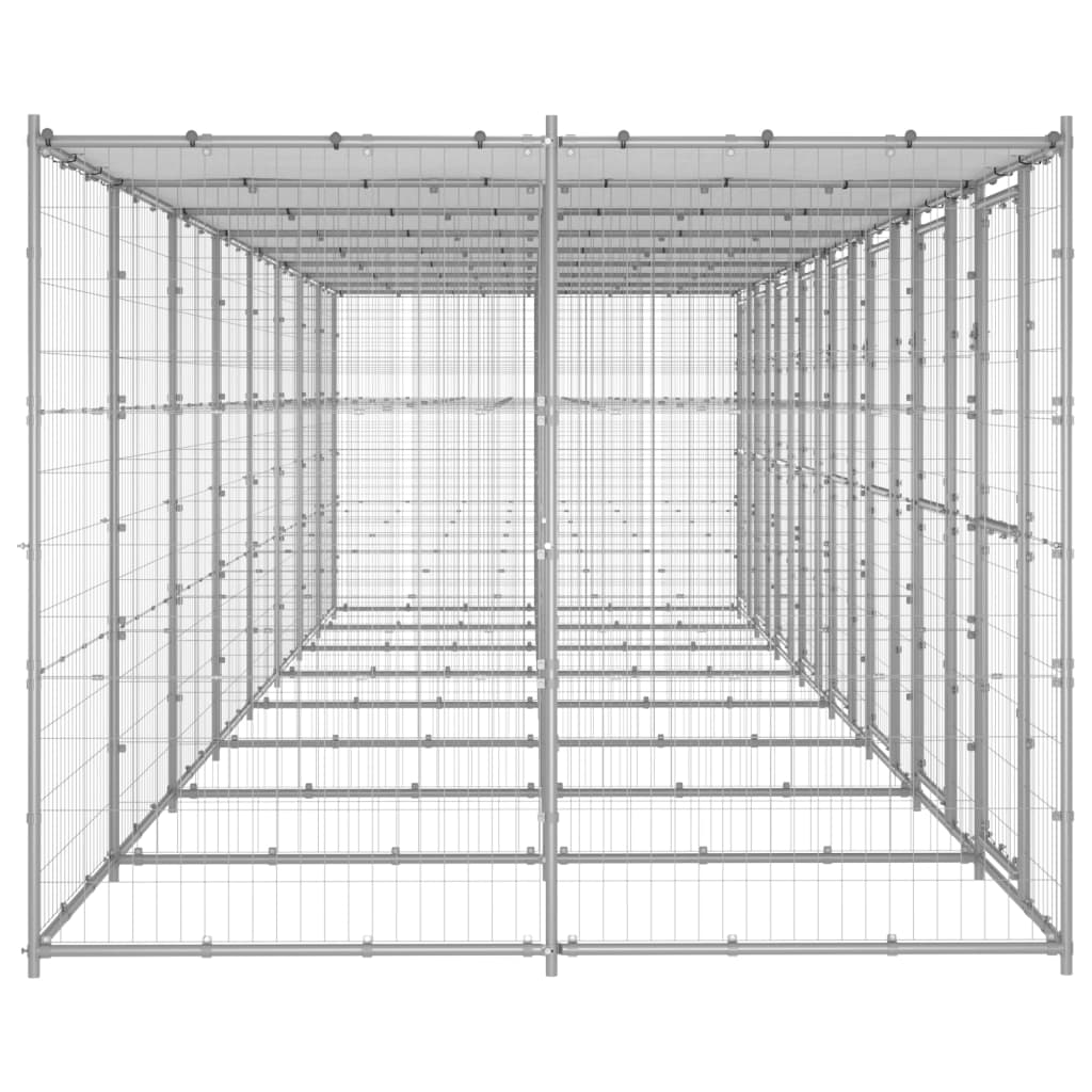 Outdoor Dog Kennel Galvanised Steel with Roof 19.36 m²