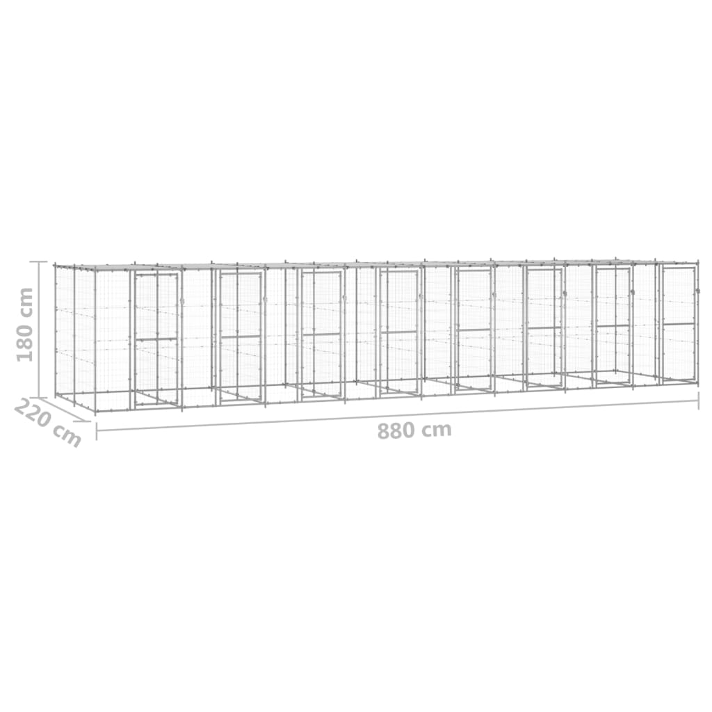 Outdoor Dog Kennel Galvanised Steel with Roof 19,36 m²