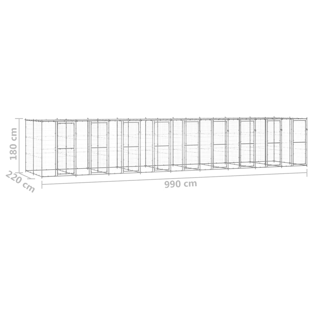 Outdoor Dog Kennel Galvanised Steel with Roof 21,78 m²