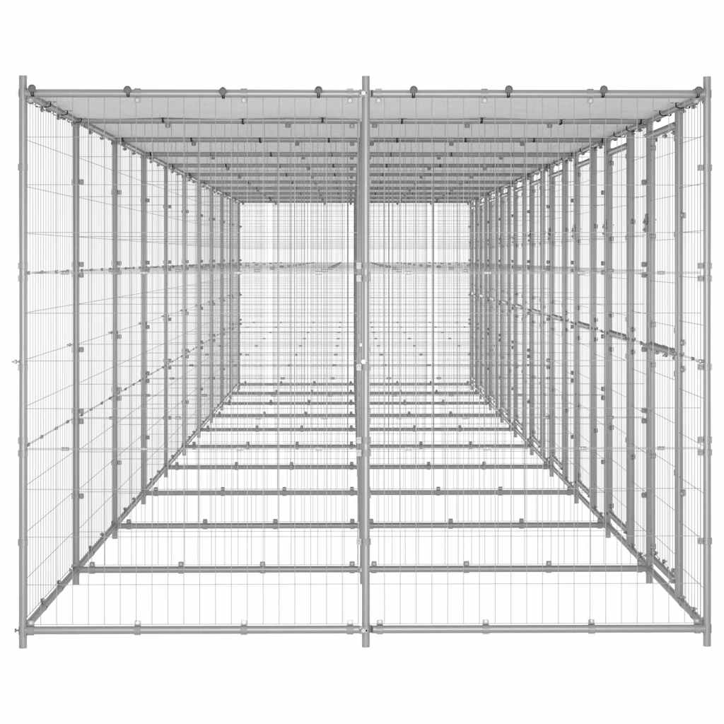 Outdoor Dog Kennel Galvanised Steel with Roof 24,2 m²