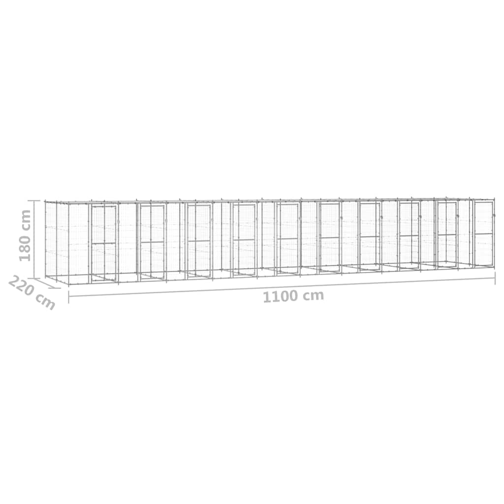 Outdoor Dog Kennel Galvanised Steel with Roof 24,2 m²